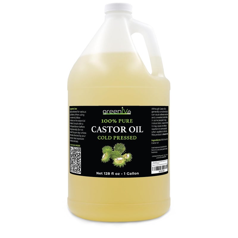 GreenIVe Castor Oil Organically Grown 100% Pure 128oz (1 Gallon) Bottle Cold Pressed, Hexane Free, Eyelash and Eybrow Growth Serum, Skin Moisturizer Detox and Wraps - Image 2